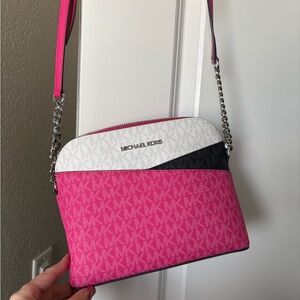 Michael Kors Pink, White, and Black Crossbody Bag